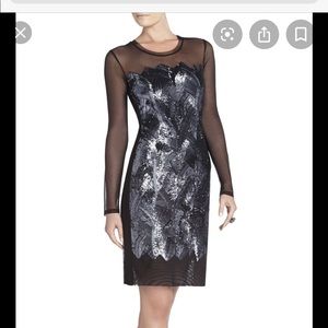 BCBG sequin mesh long sleeve party dress. Sequin, show girl